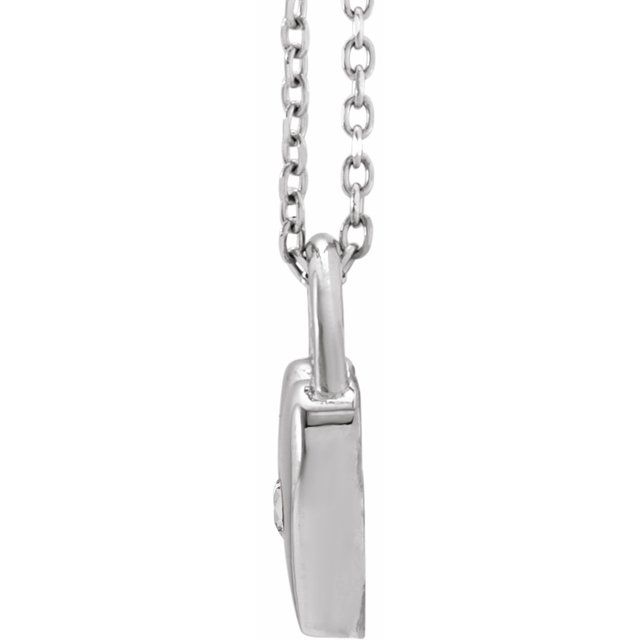 14K White Natural White Sapphire Heart Lock 18" Necklace