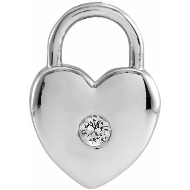 Platinum Natural White Sapphire Heart Lock Pendant
