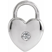 14K White Natural White Sapphire Heart Lock Pendant