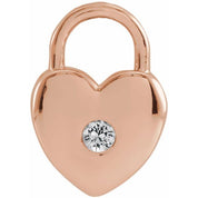 14K Rose Natural White Sapphire Heart Lock Pendant