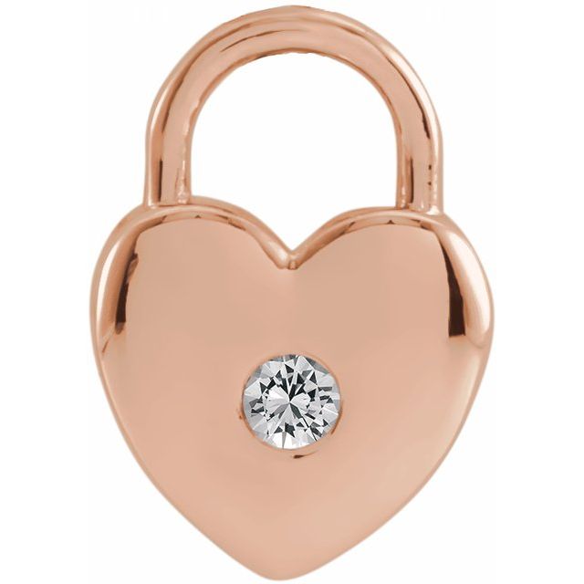 14K Rose Natural White Sapphire Heart Lock Pendant