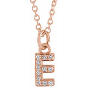 14K Rose .04 CTW Natural Diamond Petite Initial E 16-18" Necklace