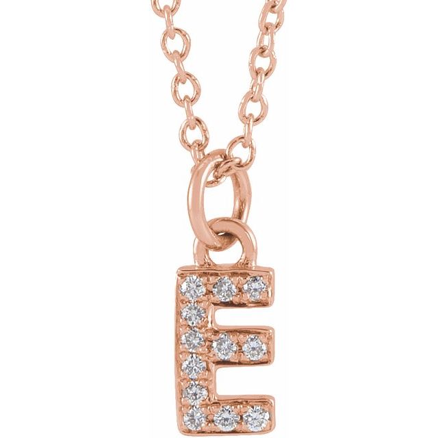 14K Rose .04 CTW Natural Diamond Petite Initial E 16-18" Necklace