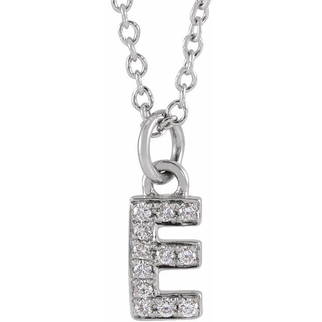 14K White .04 CTW Natural Diamond Petite Initial E 16-18" Necklace