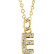 14K Yellow .04 CTW Natural Diamond Petite Initial E 16-18" Necklace