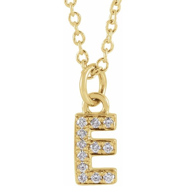 14K Yellow .04 CTW Natural Diamond Petite Initial E 16-18" Necklace