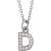 14K White .05 CTW Natural Diamond Petite Initial D 16-18" Necklace
