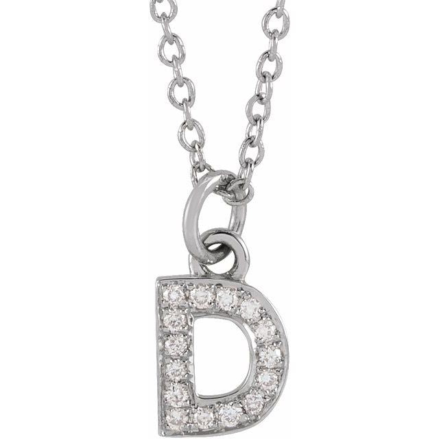 14K White .05 CTW Natural Diamond Petite Initial D 16-18" Necklace
