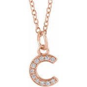 14K Rose .04 CTW Natural Diamond Petite Initial C 16-18" Necklace