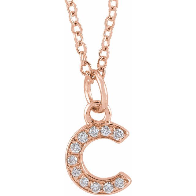 14K Rose .04 CTW Natural Diamond Petite Initial C 16-18" Necklace