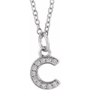 14K White .04 CTW Natural Diamond Petite Initial C 16-18" Necklace