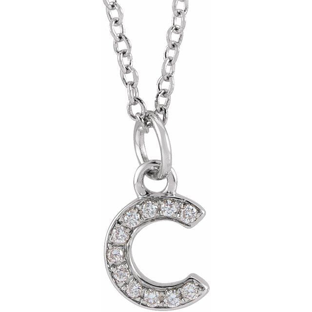 14K White .04 CTW Natural Diamond Petite Initial C 16-18" Necklace