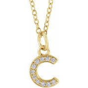 14K Yellow .04 CTW Natural Diamond Petite Initial C 16-18" Necklace
