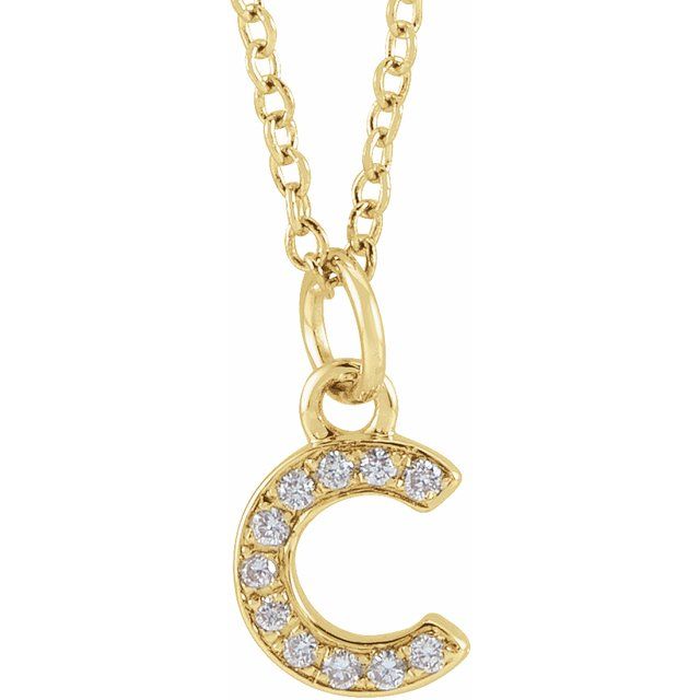 14K Yellow .04 CTW Natural Diamond Petite Initial C 16-18" Necklace