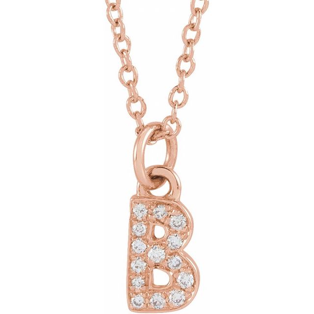 14K Rose .05 CTW Natural Diamond Petite Initial B 16-18" Necklace
