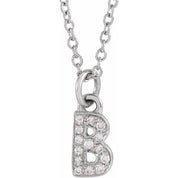 14K White .05 CTW Natural Diamond Petite Initial B 16-18" Necklace