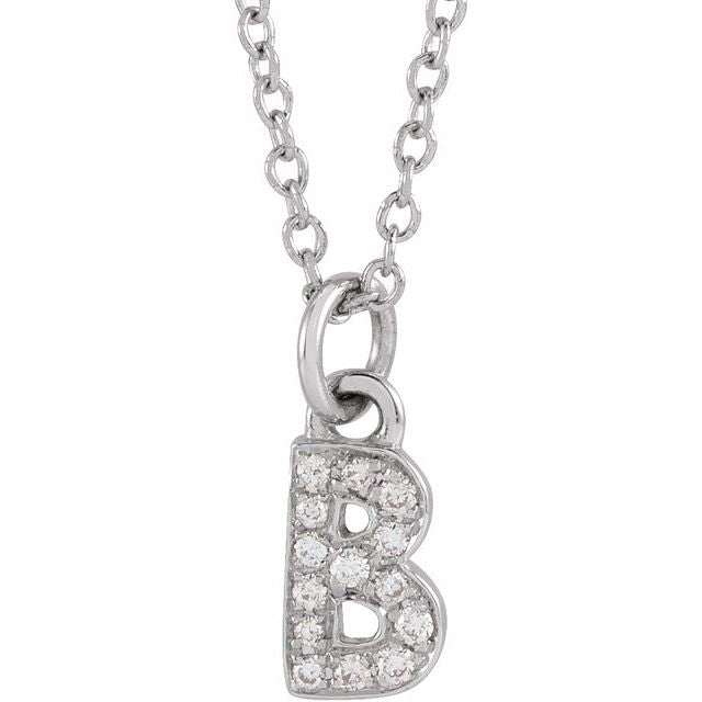14K White .05 CTW Natural Diamond Petite Initial B 16-18" Necklace