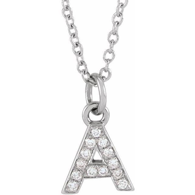 14K White .05 CTW Natural Diamond Petite Initial A 16-18" Necklace