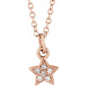 14K Rose .03 CTW Natural Diamond Youth Petite Star 15" Necklace