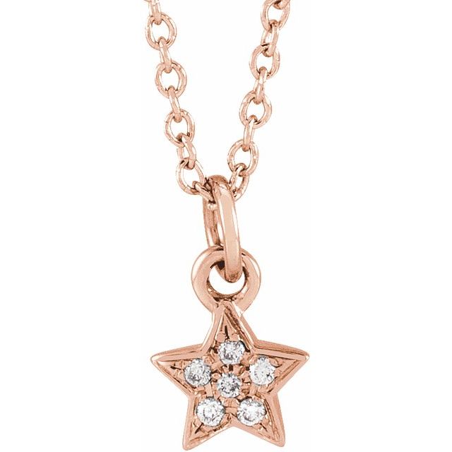14K Rose .03 CTW Natural Diamond Youth Petite Star 15" Necklace