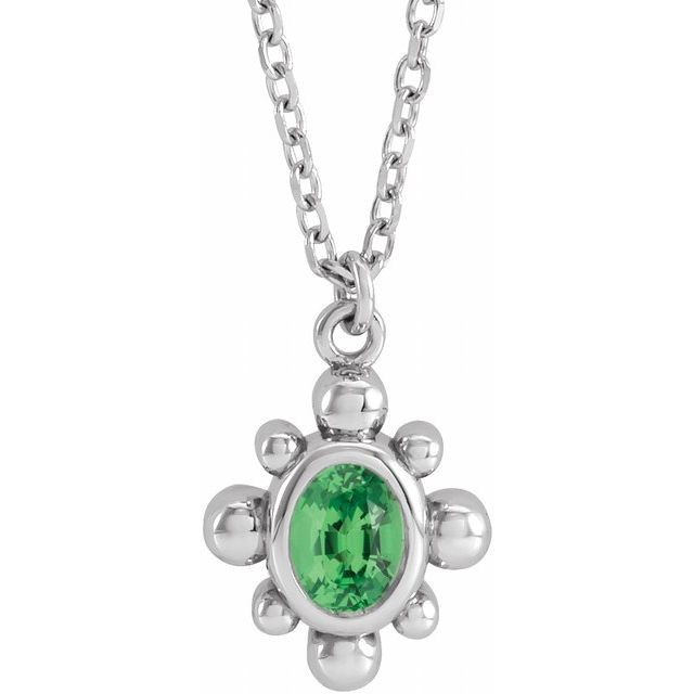14K White Natural Tsavorite Garnet Beaded 16-18" Necklace