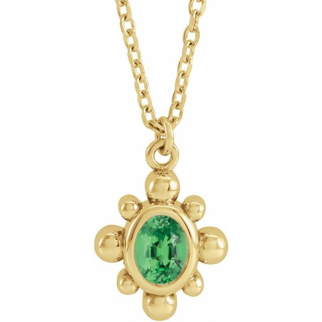 14K Yellow Natural Tsavorite Garnet Beaded 16-18" Necklace