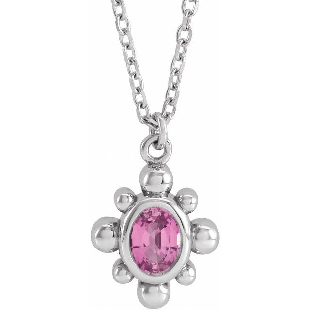 14K White Natural Pink Sapphire Beaded 16-18" Necklace