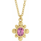 14K Yellow Natural Pink Sapphire Beaded 16-18" Necklace