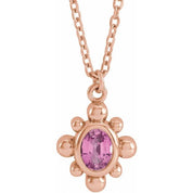 14K Rose Natural Pink Sapphire Beaded 16-18" Necklace