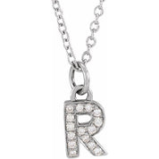 14K White .05 CTW Natural Diamond Petite Initial R 16-18" Necklace