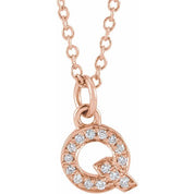 14K Rose .05 CTW Natural Diamond Petite Initial Q 16-18" Necklace
