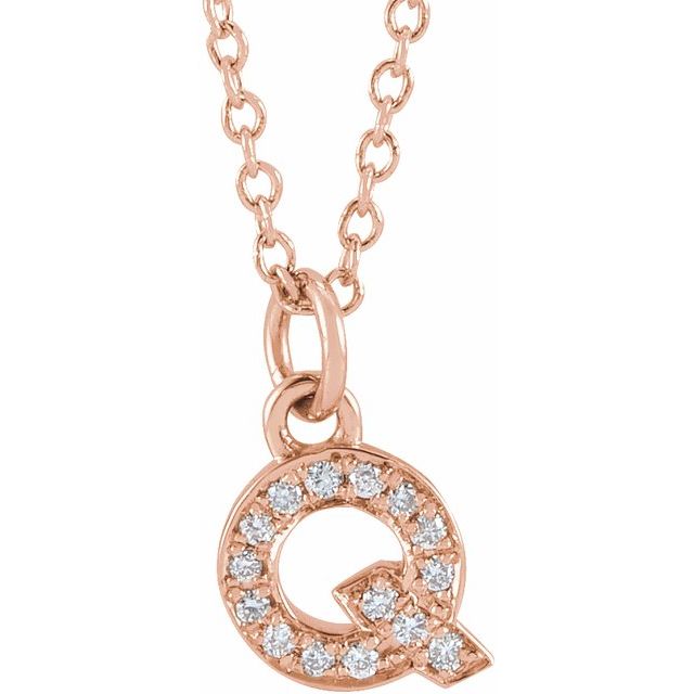 14K Rose .05 CTW Natural Diamond Petite Initial Q 16-18" Necklace