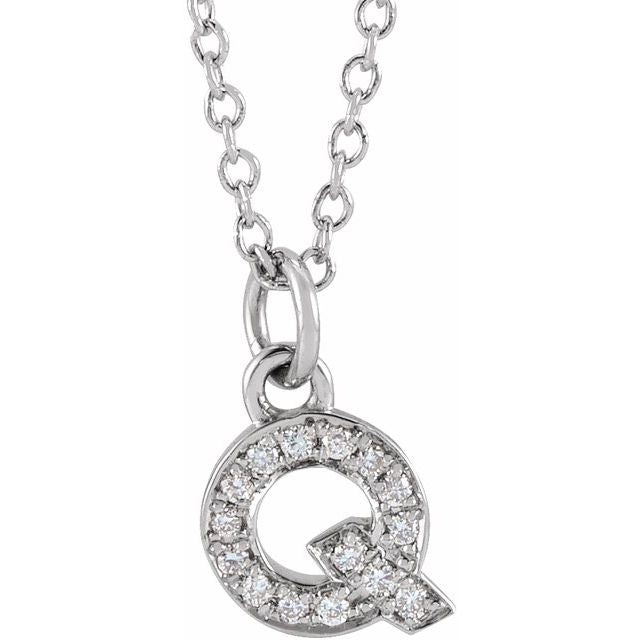 14K White .05 CTW Natural Diamond Petite Initial Q 16-18" Necklace