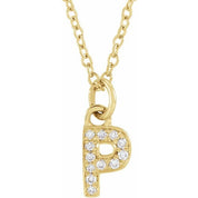 14K Yellow .04 CTW Natural Diamond Petite Initial P 16-18" Necklace