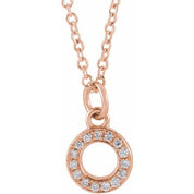 14K Rose .05 CTW Natural Diamond Petite Initial O 16-18" Necklace