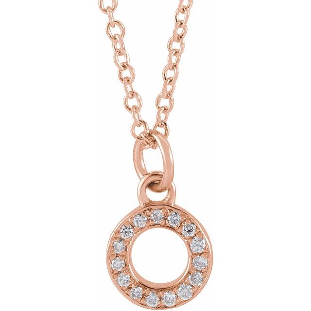 14K Rose .05 CTW Natural Diamond Petite Initial O 16-18" Necklace