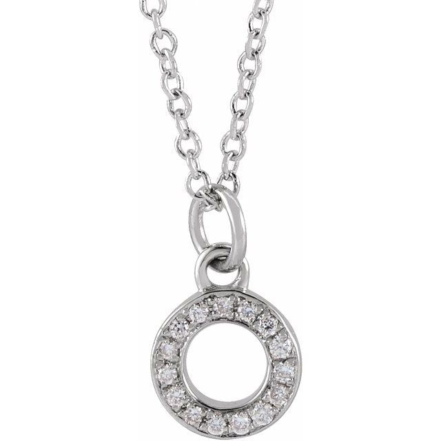 14K White .05 CTW Natural Diamond Petite Initial O 16-18" Necklace