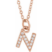 14K Rose .05 CTW Natural Diamond Petite Initial N 16-18" Necklace