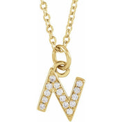 14K Yellow .05 CTW Natural Diamond Petite Initial Necklace 16-18"