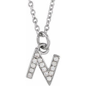 14K White .05 CTW Natural Diamond Petite Initial N 16-18" Necklace