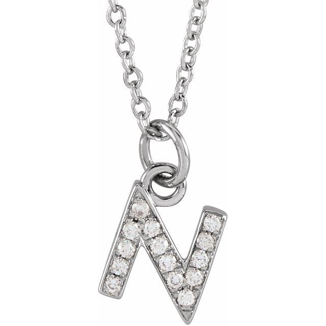 14K White .05 CTW Natural Diamond Petite Initial N 16-18" Necklace