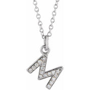 14K White .06 CTW Natural Diamond Petite Initial M 16-18" Necklace