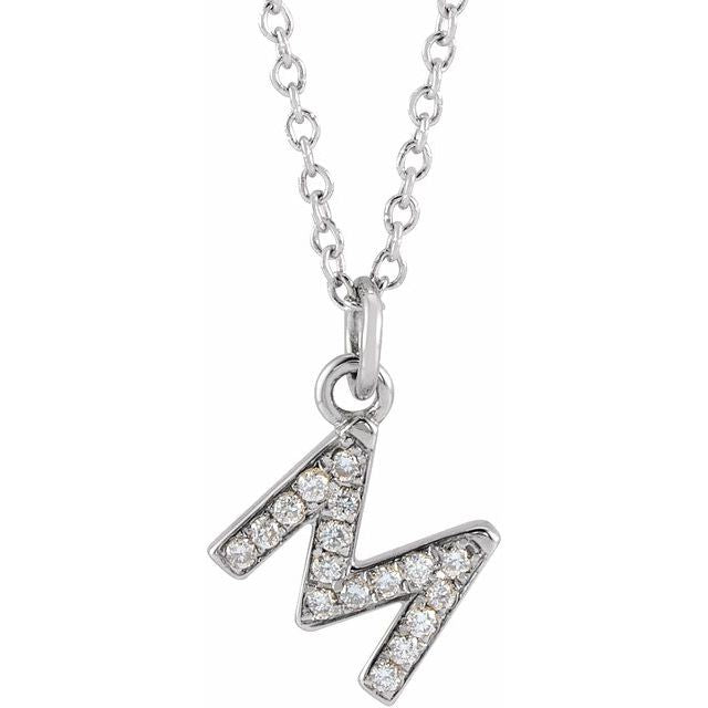 14K White .06 CTW Natural Diamond Petite Initial M 16-18" Necklace
