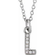 14K White .03 CTW Natural Diamond Petite Initial L 16-18" Necklace
