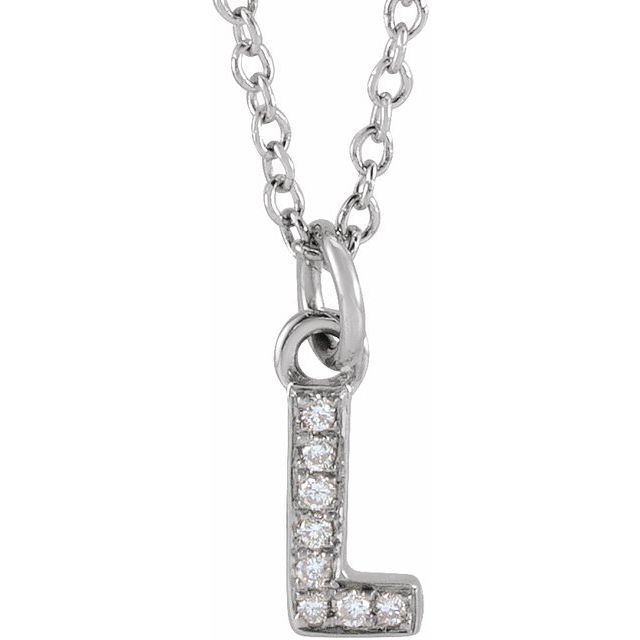 14K White .03 CTW Natural Diamond Petite Initial L 16-18" Necklace