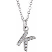 14K White .045 CTW Natural Diamond Petite Initial K 16-18" Necklace