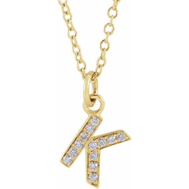 14K Yellow .045 CTW Natural Diamond Petite Initial K 16-18" Necklace