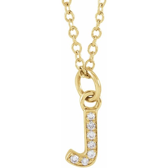 14K Yellow .025 CTW Natural Diamond Petite Initial J 16-18" Necklace