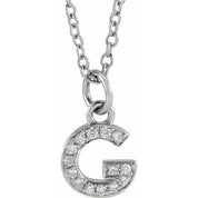 14K White .05 CTW Natural Diamond Petite Initial G 16-18" Necklace