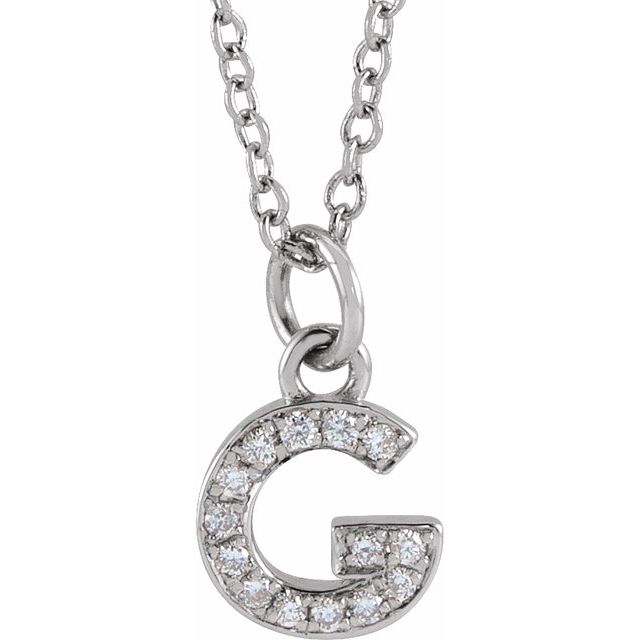 14K White .05 CTW Natural Diamond Petite Initial G 16-18" Necklace
